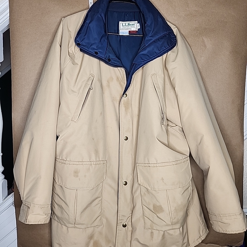 Vintage LL Bean Coat Mens Large Beige Maine Warden's Goretex Parka USA No Hood